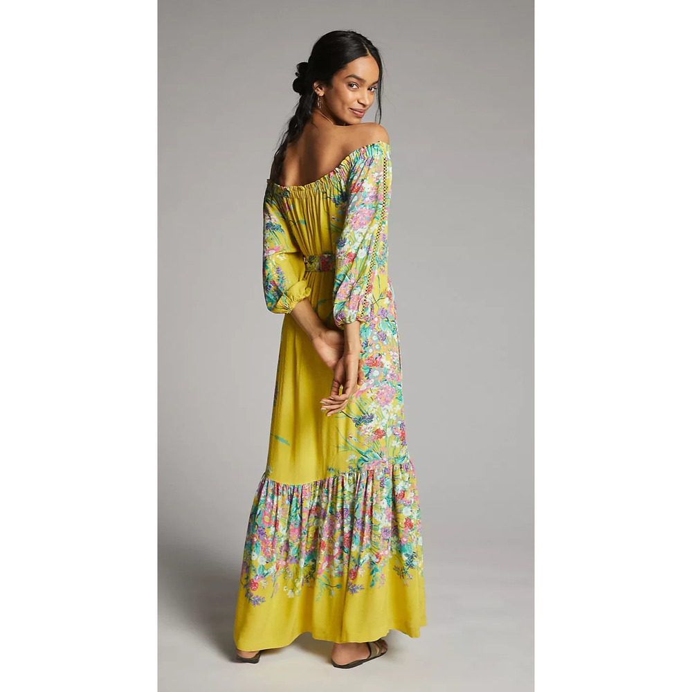 by Anthropologie Eliora Off the shoulder Floral Maxi Dress Small *Missing Belt - Picture 11 of 14